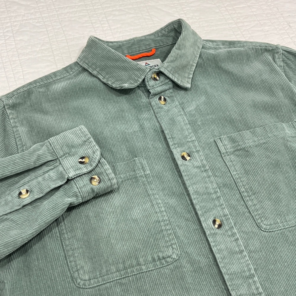 Passenger Mens Sage Green Corduroy Button Down Shirt Organic Cotton Size M